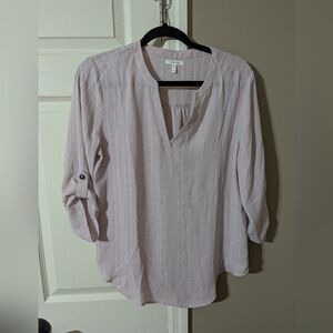Maurice's Medium Lavender 3/4 Sleeve Patterned V-neck Blouse